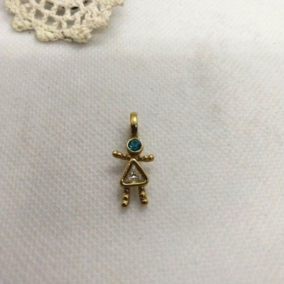 18kt stamped gold emerald and stone necklace pendant - Picture 1 of 3